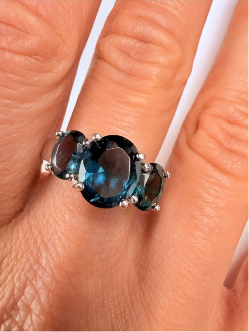 SETA 2.5 CT London Blue Topaz Trinity Trilogy 925 Sterling Silver Designer Ring